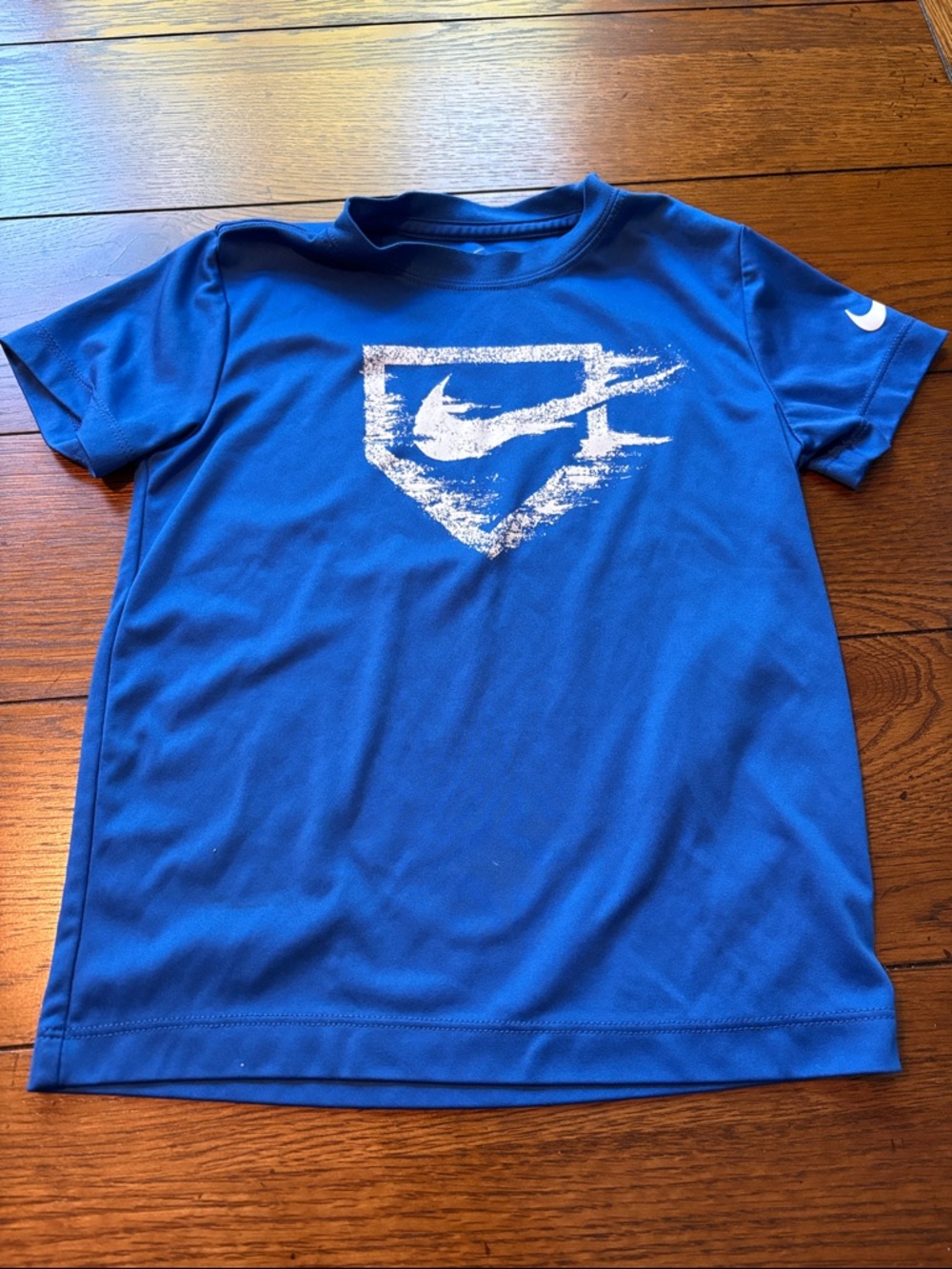 Nike Blue Short Sleeve Dri-FIT Athletic Tee with White Swoosh Graphic